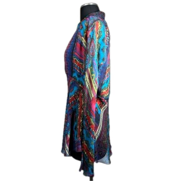 Chico's 100% Silk Brandy Tunic in Sangria Empire Waist Long Sleeves Sz 1 = M = 8 - Picture 3 of 14